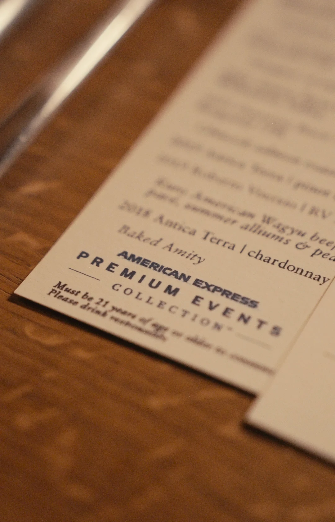 Tasting menu card — American Express Premium Events Collection