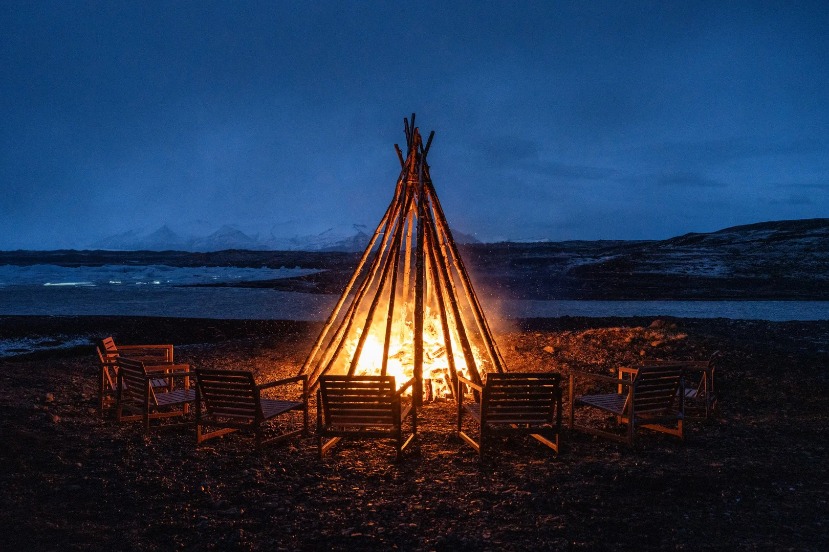 Bonfire gathering on the Iceland creators trip